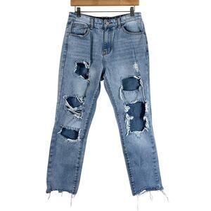 Nasty Gal Jeans Womens 8 Light Wash Distressed Straight Leg Raw Hem 90s Grunge